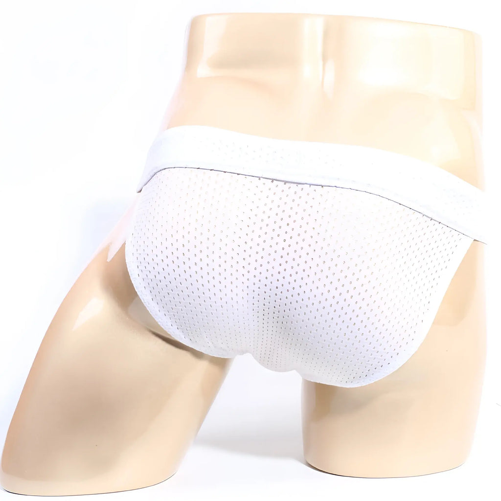 MetroMaleWear Tull bikini white briefs with white mesh fabric and solid white waistband front view