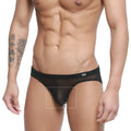 MetroMaleWear Tull negro bikini 5103-M70 black sheer mesh briefs with solid waistband and small white logo