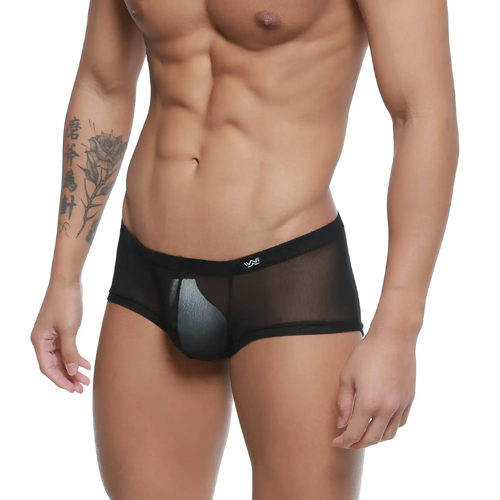 Black mesh briefs metro malewear tull negro trunk 2125-70 with sheer, form-fitting design and subtle metallic front accent