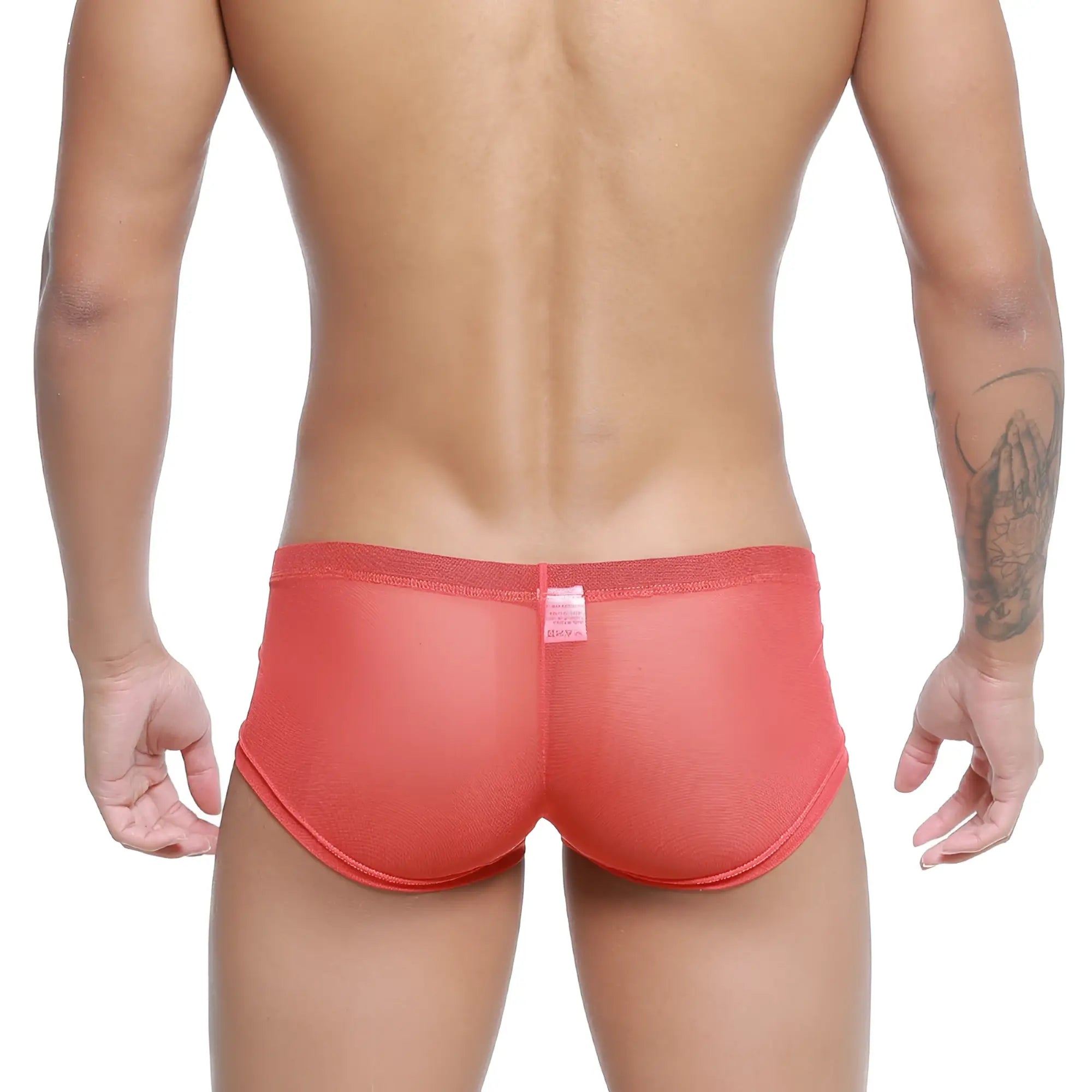 MetroMaleWear Tull Rojo trunk 2125-13 coral-colored sheer mesh briefs with snug fit and elastic waistband