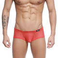 MetroMaleWear tull rojo trunk 2125-13 red mesh briefs with black logo waistband showing front side