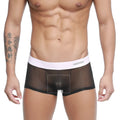 Black sheer mesh briefs with white elastic amuw waistband metroMalewear tull trunk 2026-19 front view