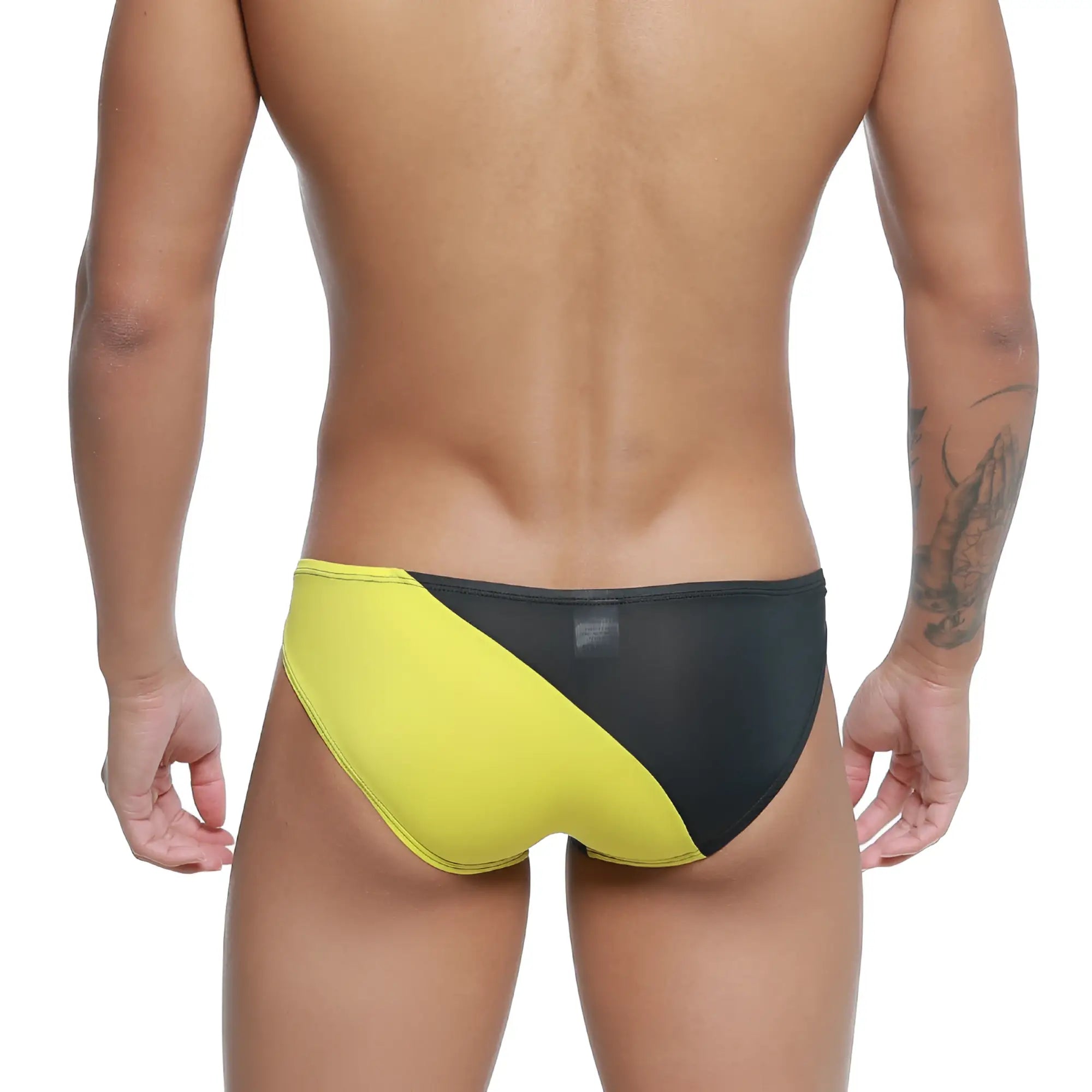 Black and yellow diagonal-cut swim trunks metro male wear txm bikini black 5143-20 for comfortable swimming