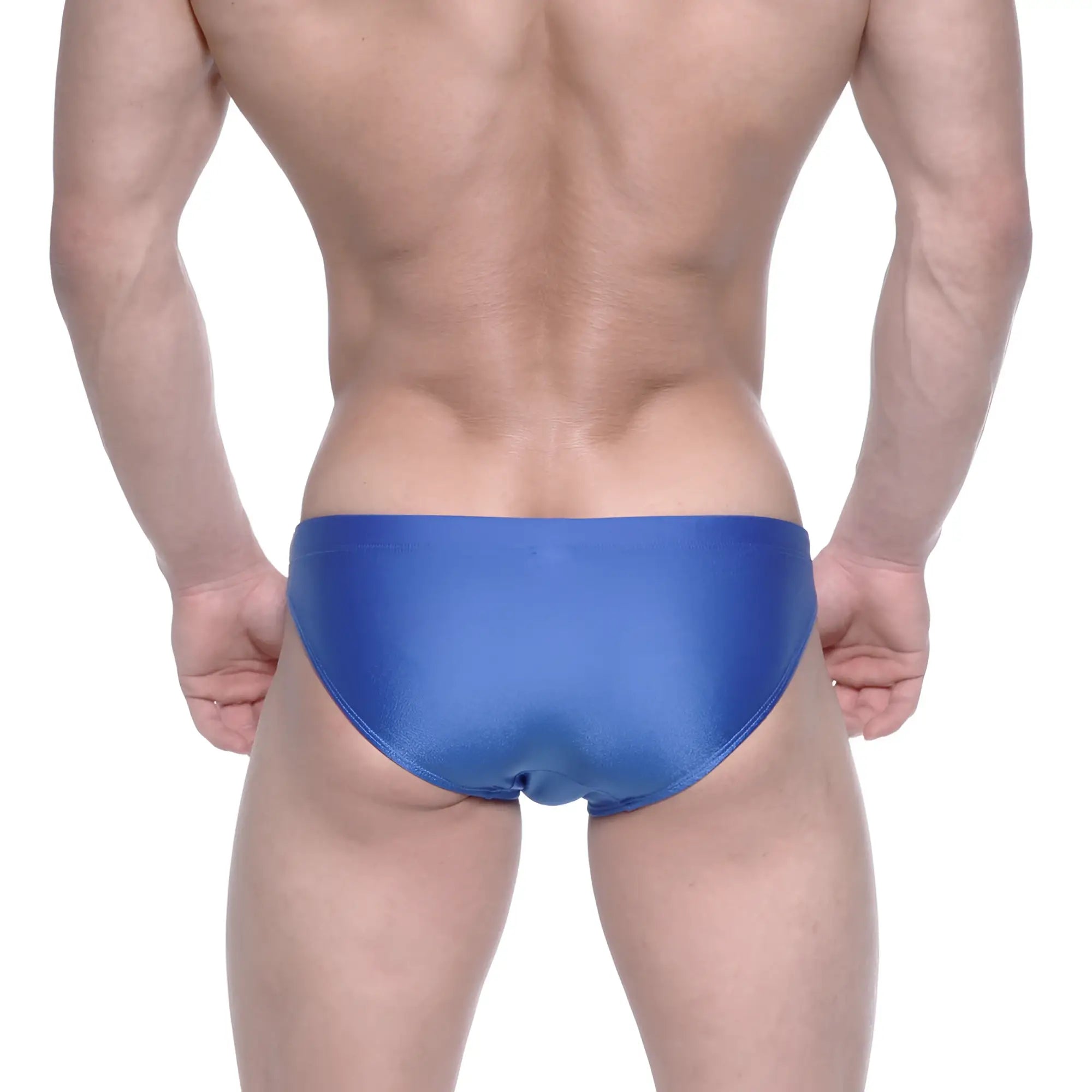 MetroMalewear ultimo bikini royal blue satin swim trunks with a smooth silky finish for stylish swimwear