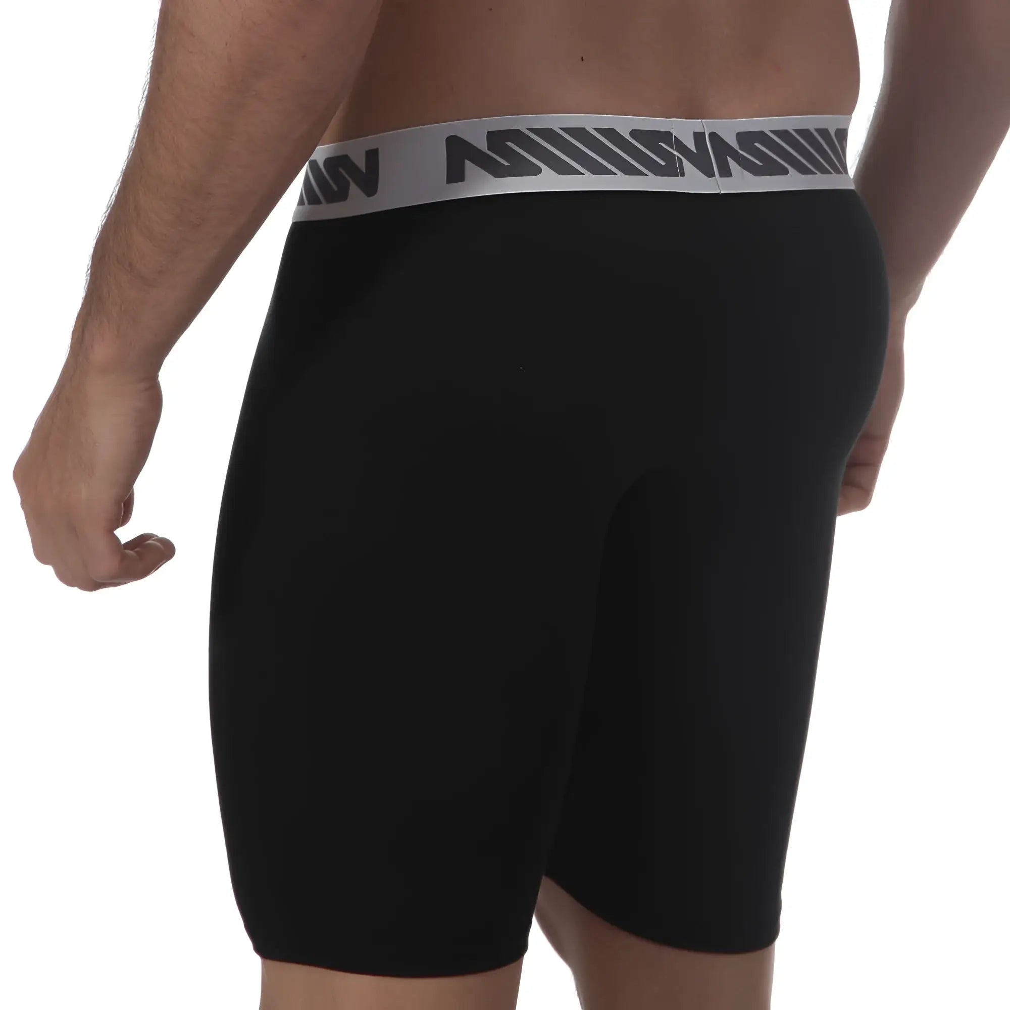 Black mens athletic briefs metro male wear uphole long boxer black with gray waistband and bold black logo