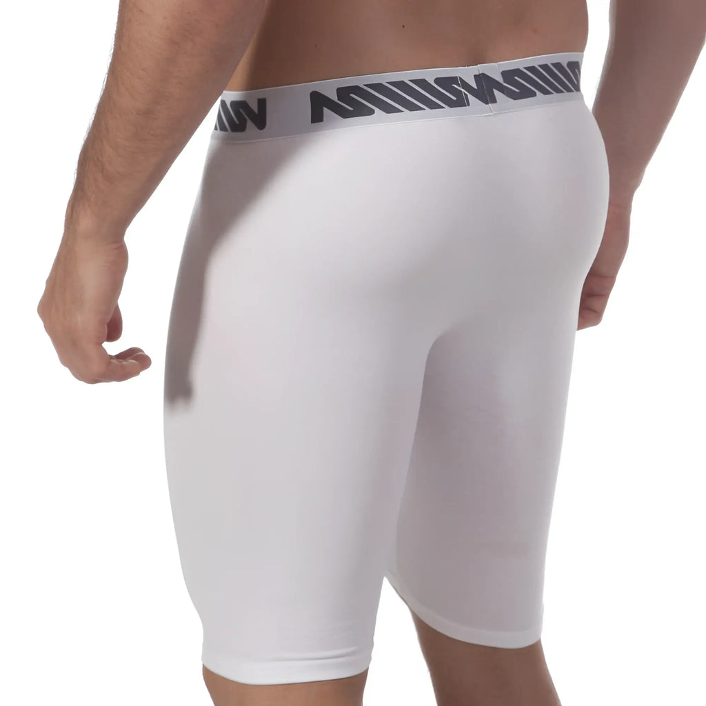 White mens athletic briefs metro male wear uphole long boxer white 3031-00 with gray waistband and black lettering