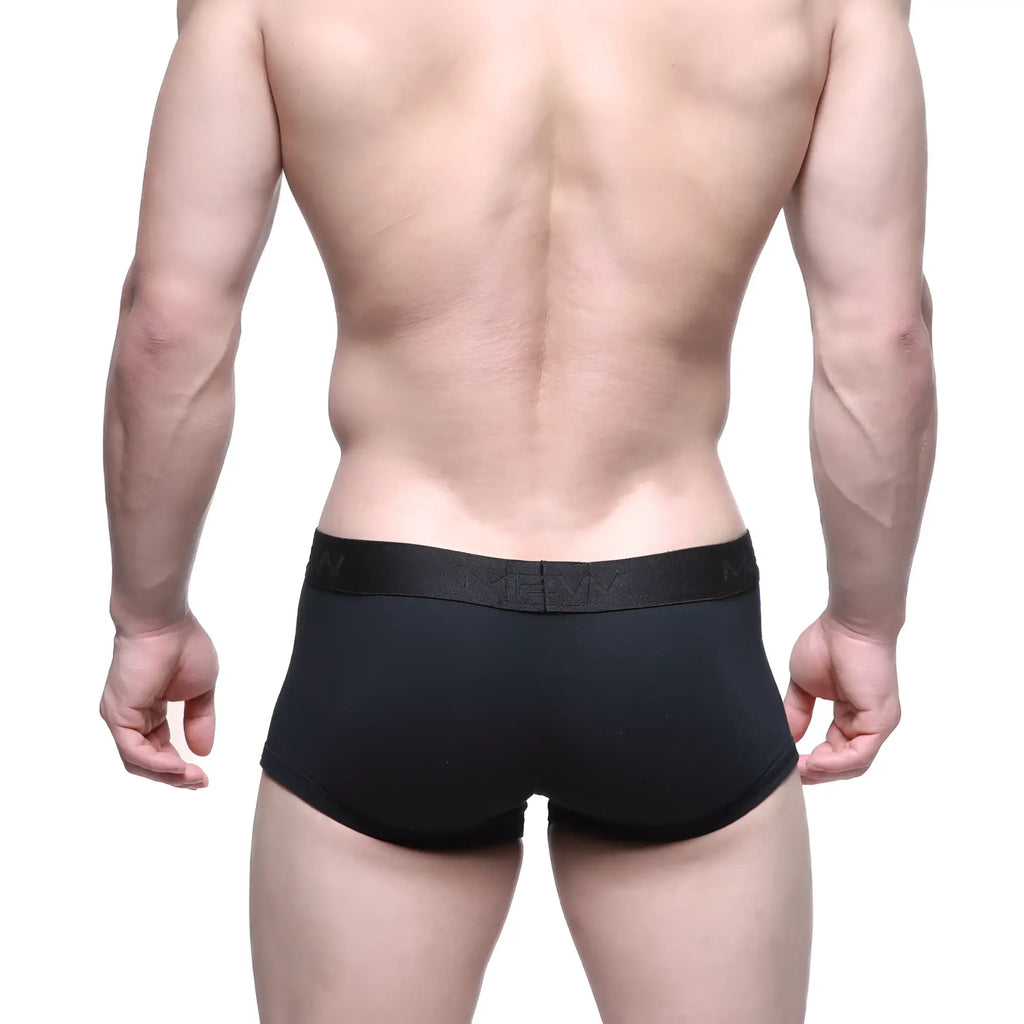 Black mens briefs metroMaleWear Uphole short boxer black with subtle textured waistband featuring brand logo