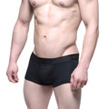Black mens briefs metroMalewear Uphole short boxer black with subtle textured waistband and mev logo