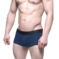 Navy blue MetroMaleWear Uphole Short Boxer briefs with black elastic waistband featuring menw logo