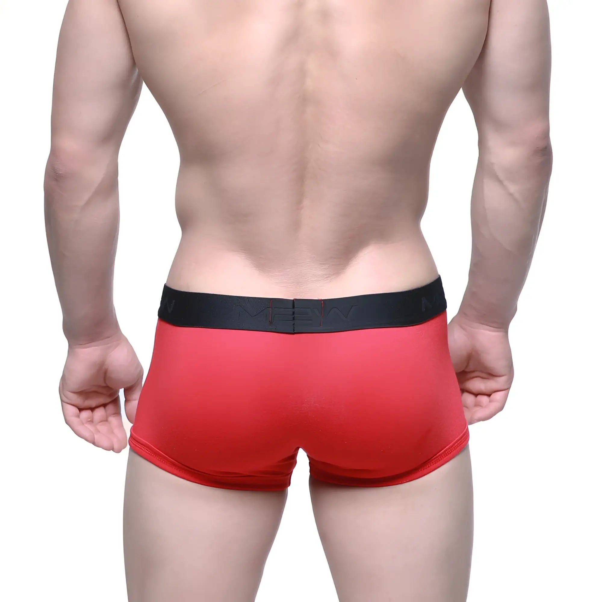 Red mens briefs MetroMaleWear Uphole Short Boxer 3030-12 with black elastic waistband and white men logo