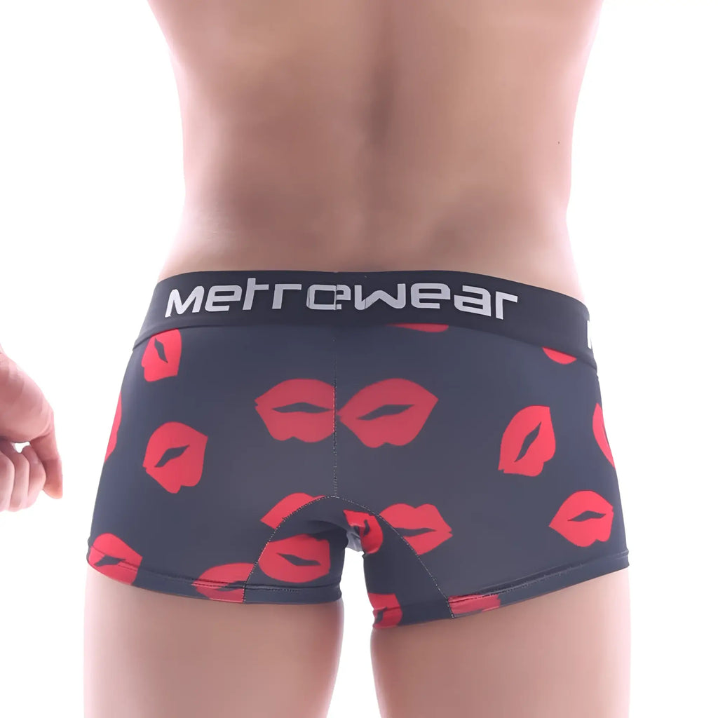 Black metroMaleWear boxer briefs with red lipstick print and white branded waistband for valentine 2022-38