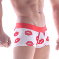 White briefs with red lipstick print and solid red waistband from metromalewear valentine short boxer 7 inch