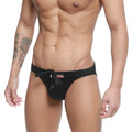 Metro male wear vanguard swim bikini black satin swim trunks with drawstring waistband and red side logo