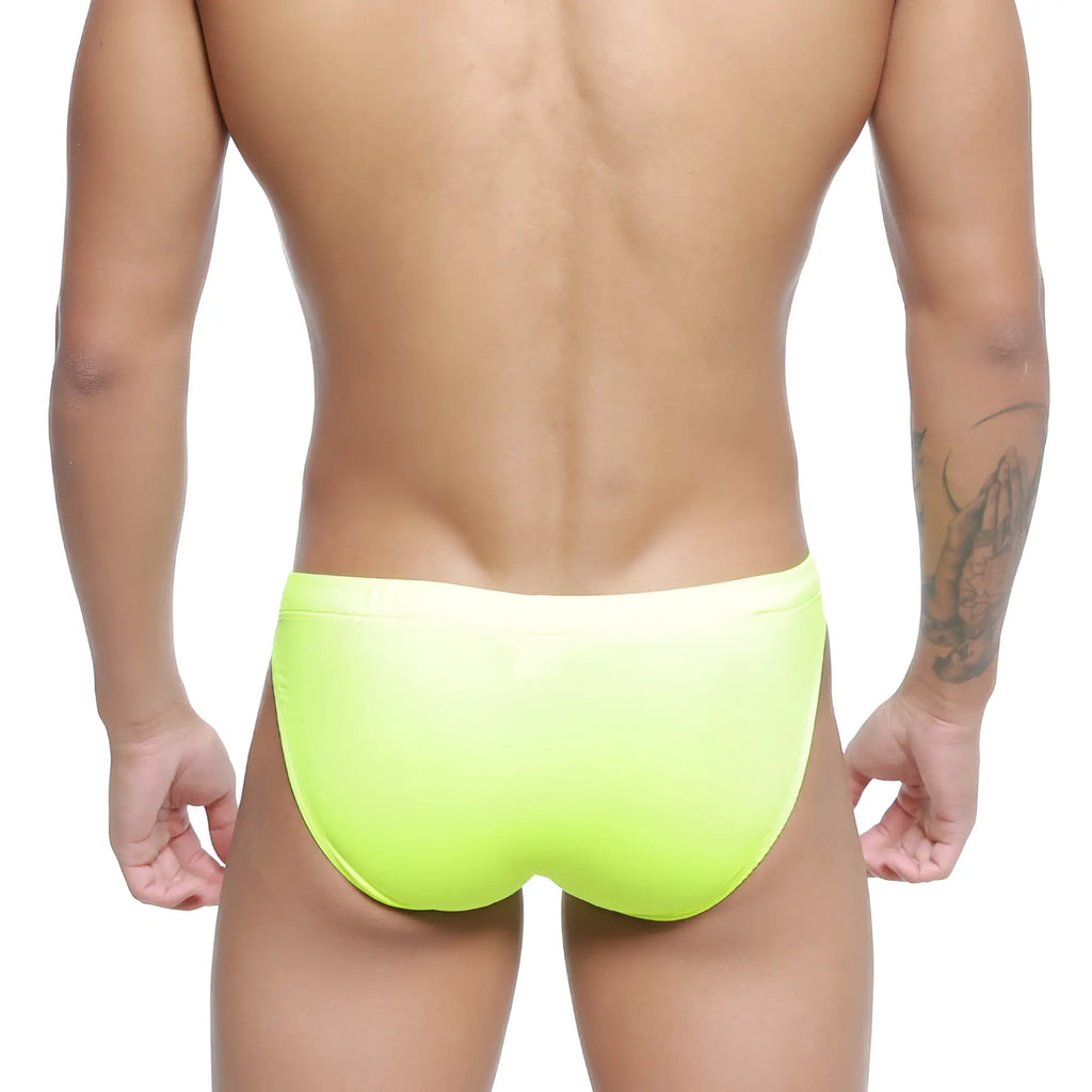 Bright neon yellow metroMalewear Vanguard swim bikini with smooth form-fitting design for stylish swimwear use