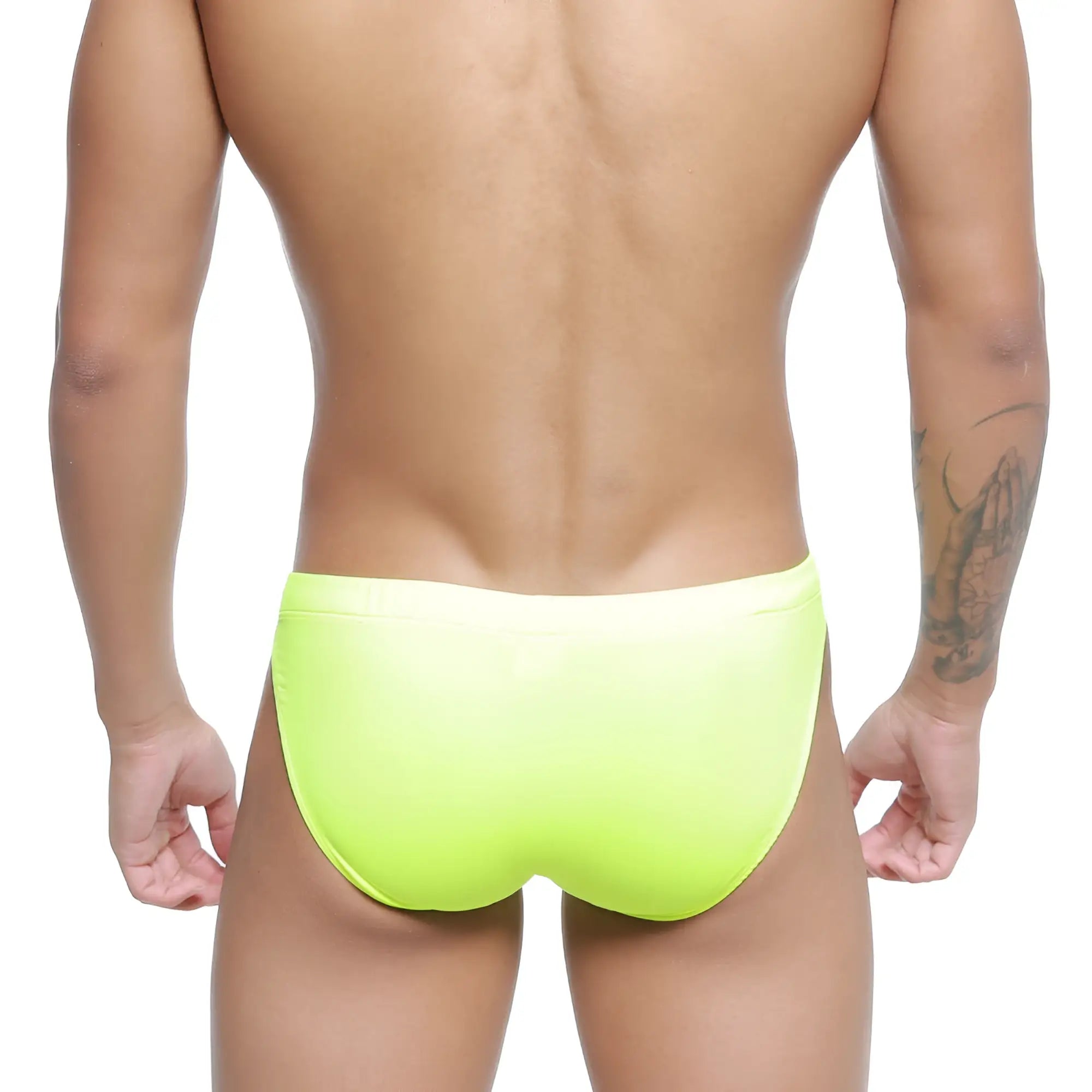 Bright neon yellow metroMalewear Vanguard swim bikini with smooth form-fitting design for stylish swimwear use