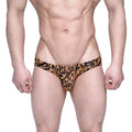 Tan and black leopard-print swim trunks metro male wear vasco hip brief animal gold 5103-75 with bold pattern