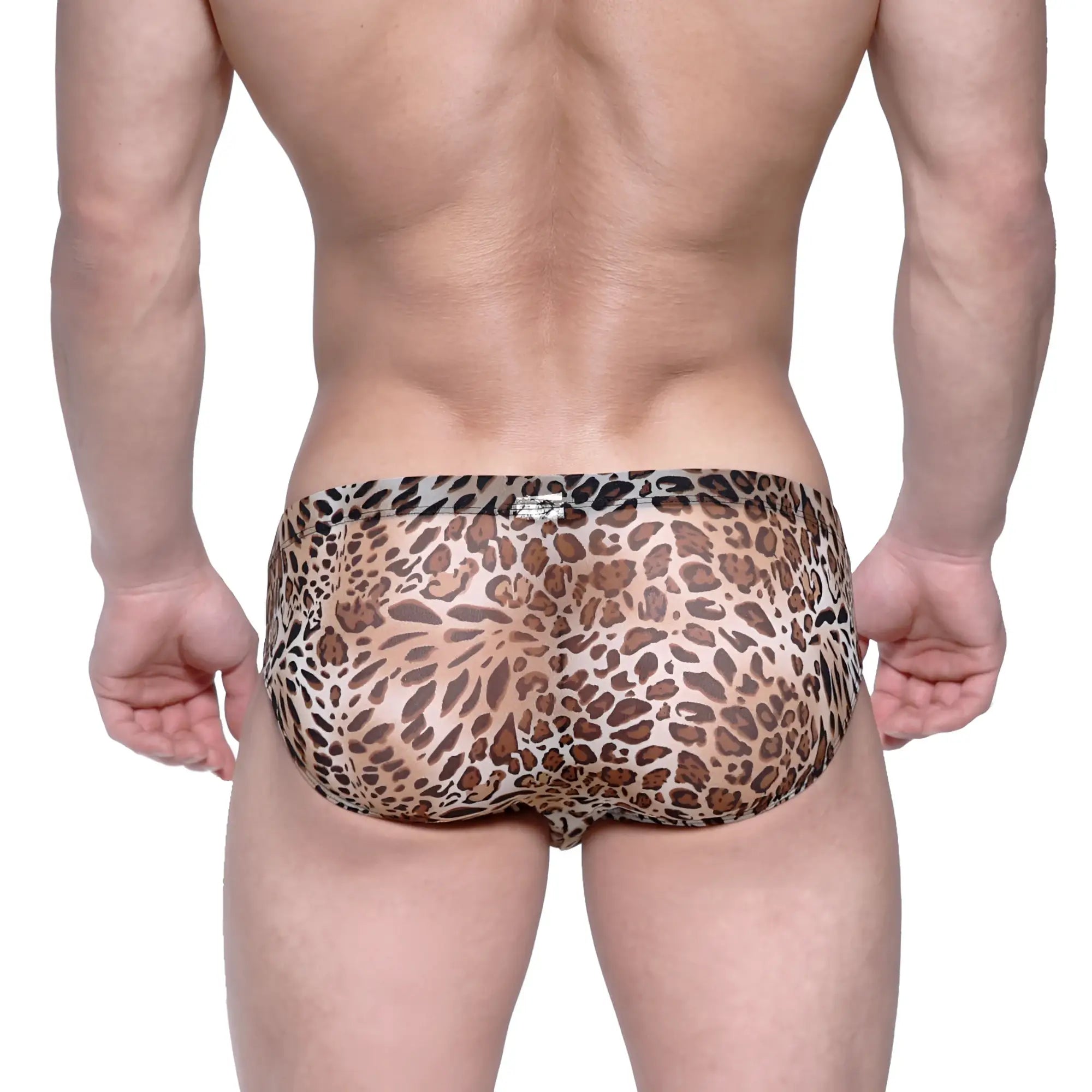 MetroMaleWear Vasco hip brief animal yellow swim trunks with leopard print in sheer stretchy fabric with brown and black spots