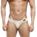 Beige mens thong metro male wear vasco hip brief 5103-04 with black logo tag on waistband