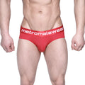 Red metromalewear vasco hip brief crimson with white logo band featuring comfortable stretch fabric