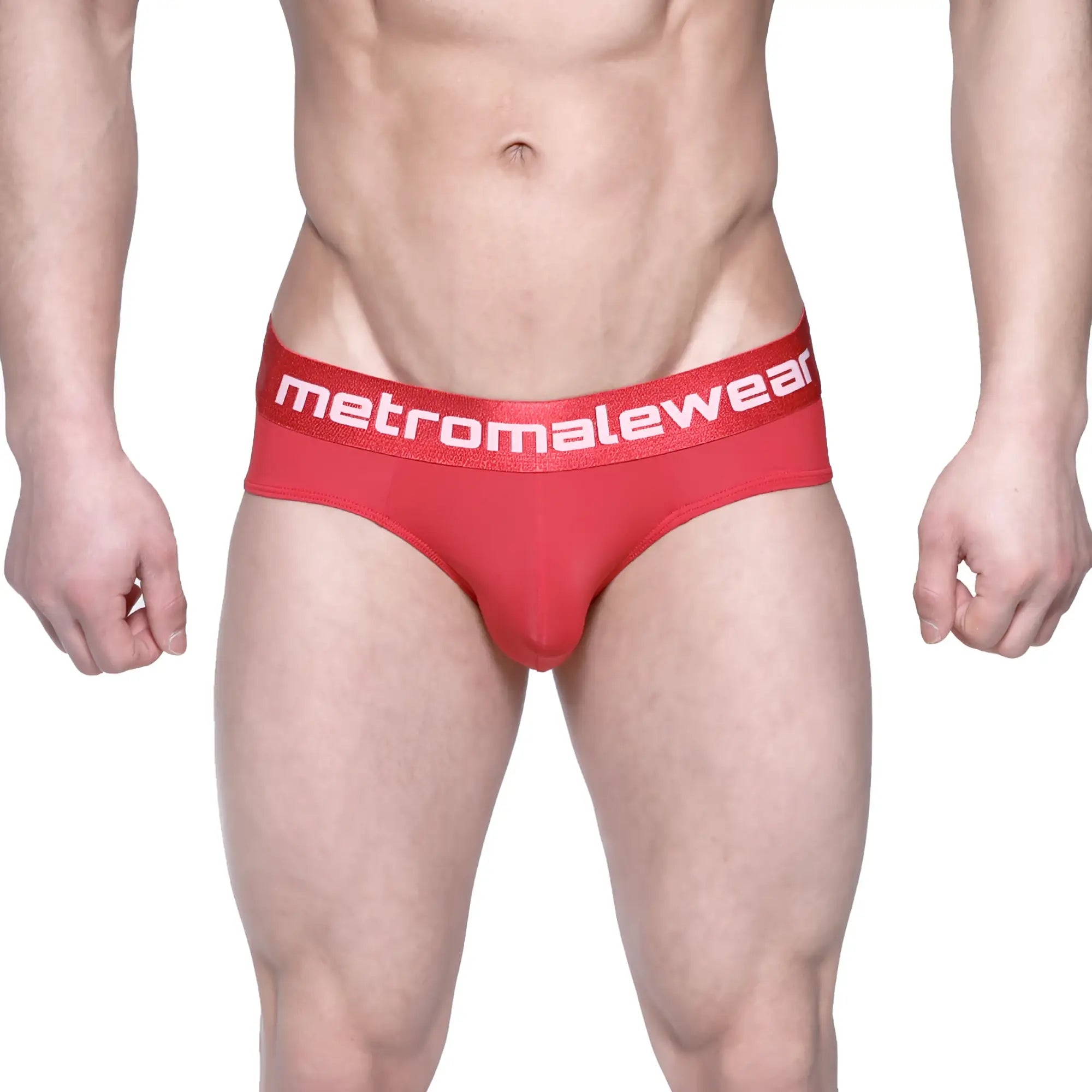 Red metromalewear vasco hip brief crimson with white logo band featuring comfortable stretch fabric