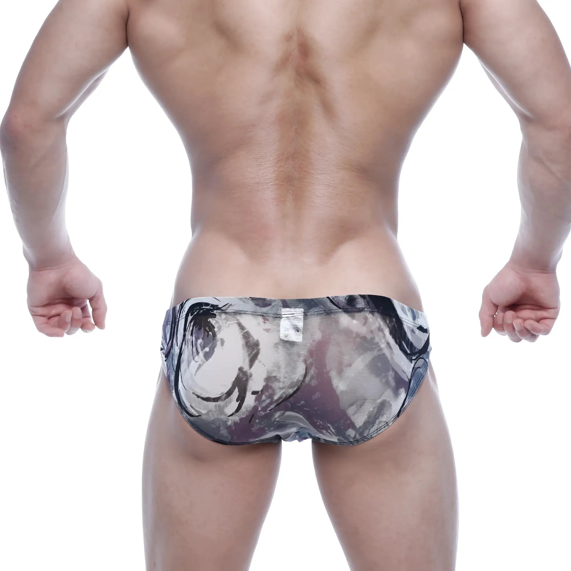Metro malewear vasco hip brief grass 5103-71 black and gray abstract swirl mesh swim trunks front view