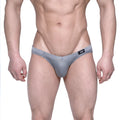 Gray mesh metroMalewear vasco hip brief with black logo tag on waistband for men