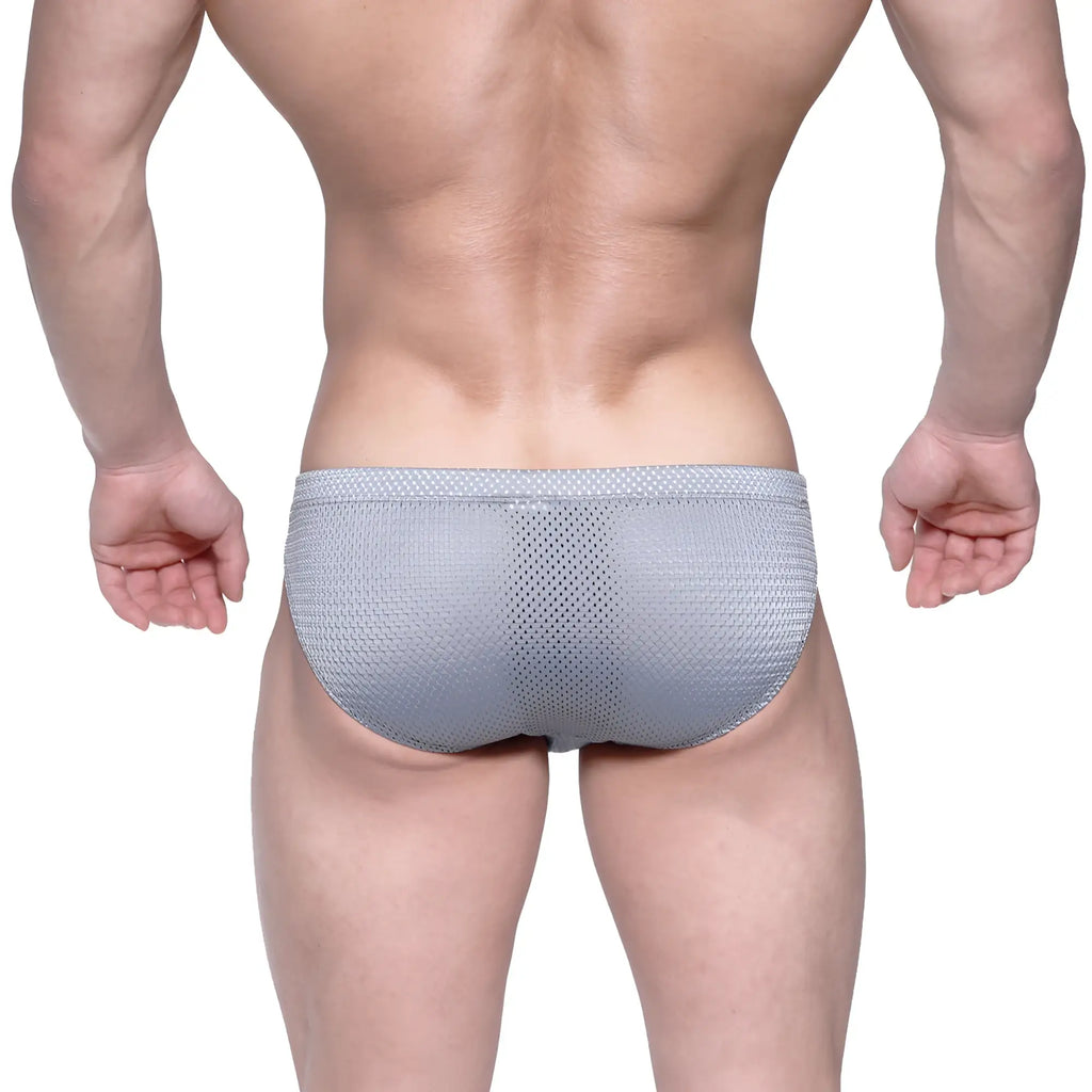 Metro male wear vasco hip brief gray mesh 5103-42 features gray mesh fabric with a subtle textured pattern