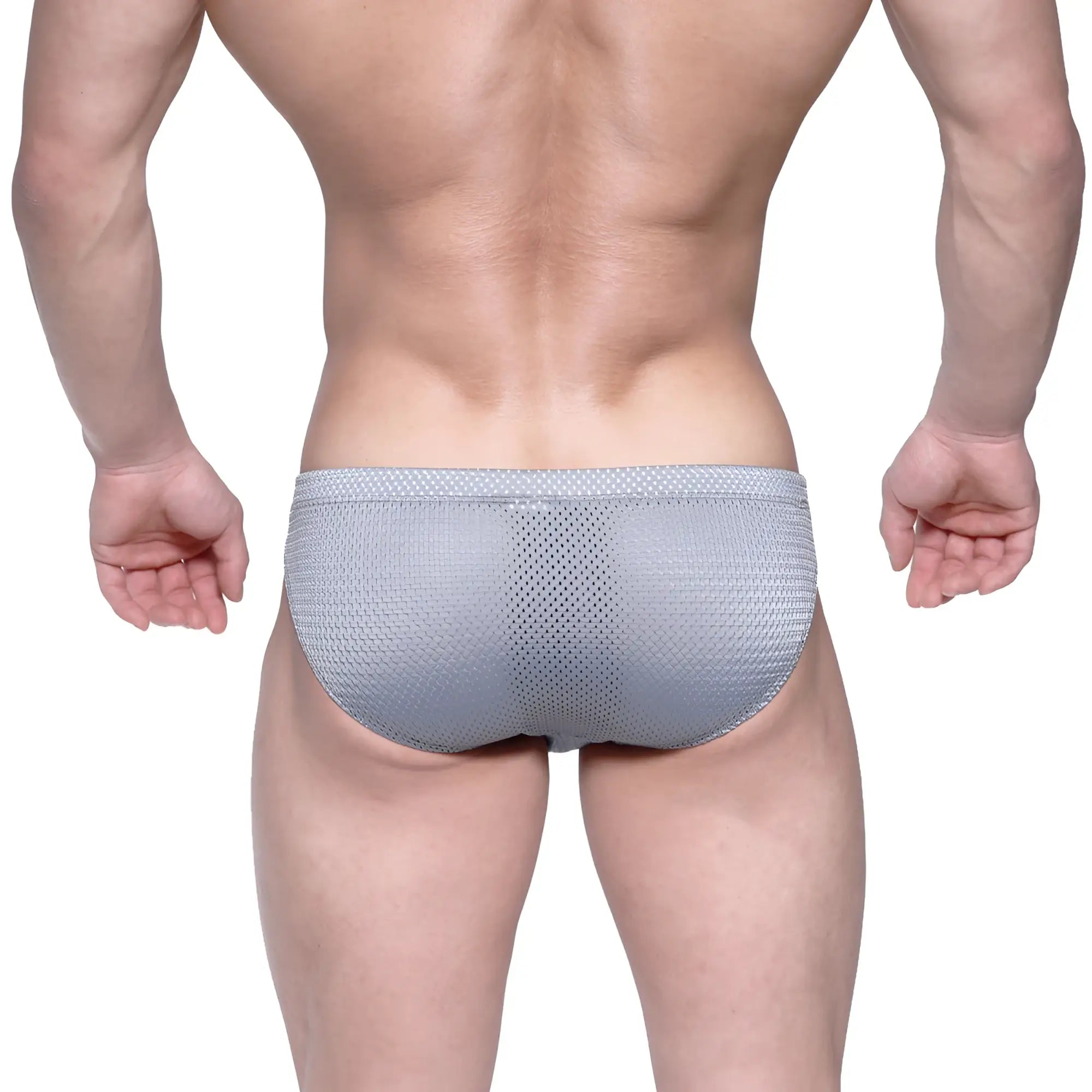 Metro male wear vasco hip brief gray mesh 5103-42 features gray mesh fabric with a subtle textured pattern