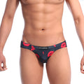 Black briefs with bold red lipstick print and metromalewear label in metro male wear vasco hip brief kiss black 5103-67