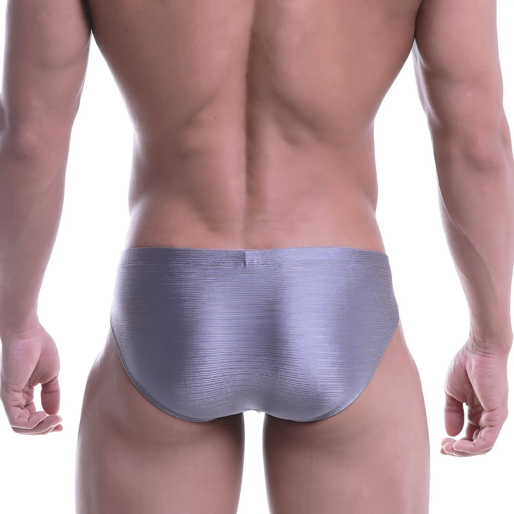 Metro male wear vasco hip brief metal gray textured silver fabric sleek men’s underwear front view