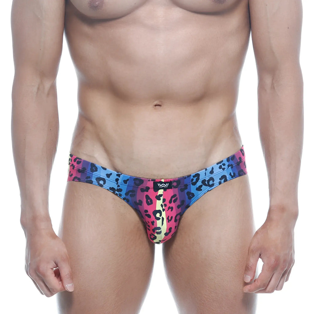 MetroMaleWear Vasco Hip Brief Neon 5103-05 vibrant multicolored leopard-print briefs with pink blue and yellow gradient design