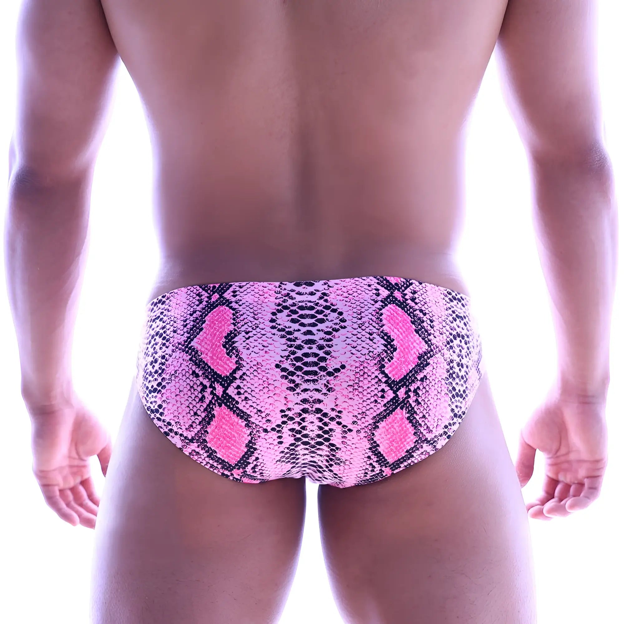 Metro malewear vasco hip brief pink snake swim trunks with pink snake-skin pattern for stylish beachwear