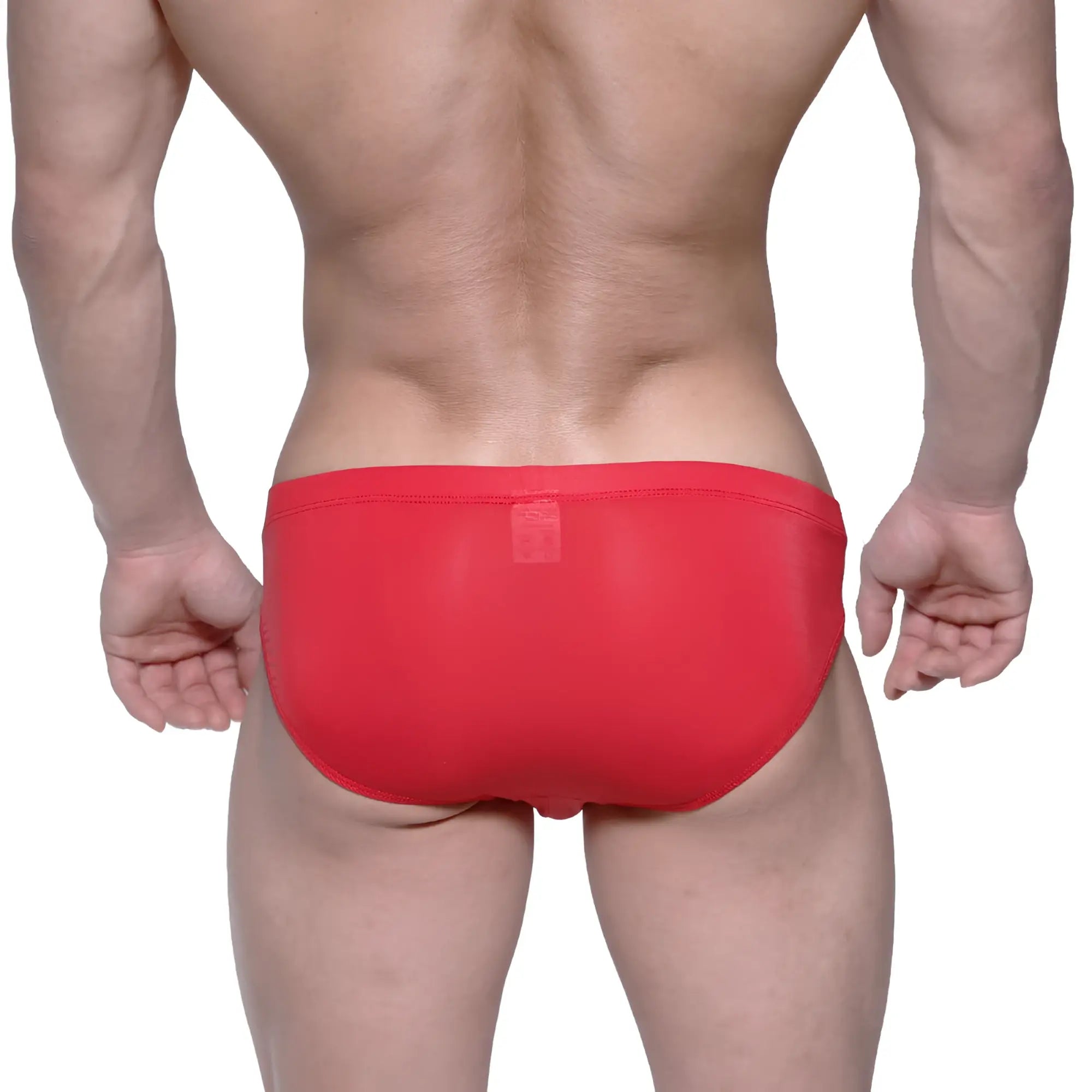 MetroMaleWear Vasco Hip Brief red sleek form-fitting swim trunks with smooth glossy finish front view