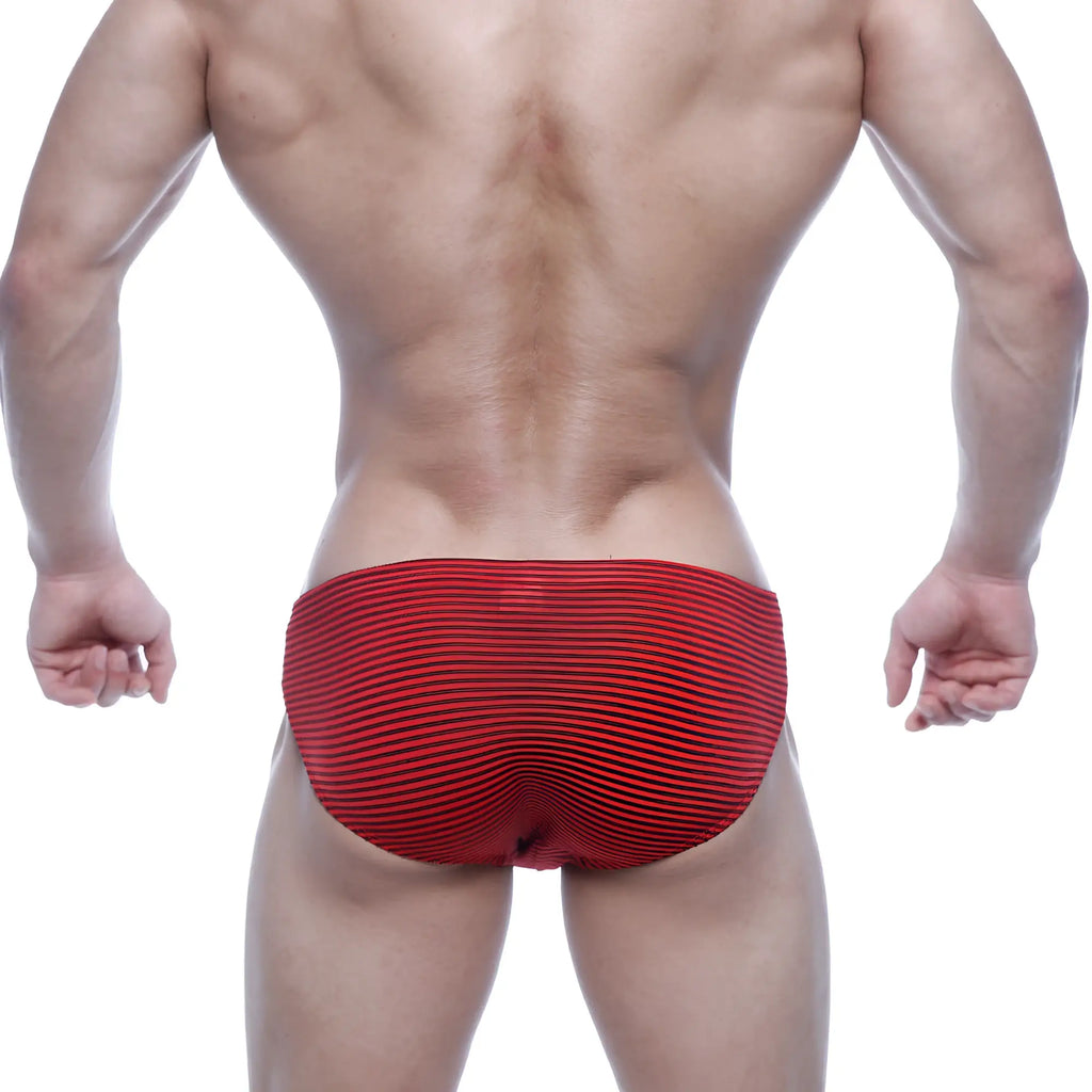 Red striped metroMalewear vasco hip briefs with textured ribbed fabric in vibrant red and comfortable fit