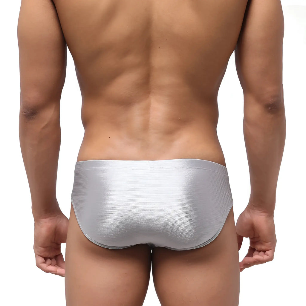 MetroMaleWear Vasco hip brief titanium 5103-10 silver metallic with textured shimmering finish front view