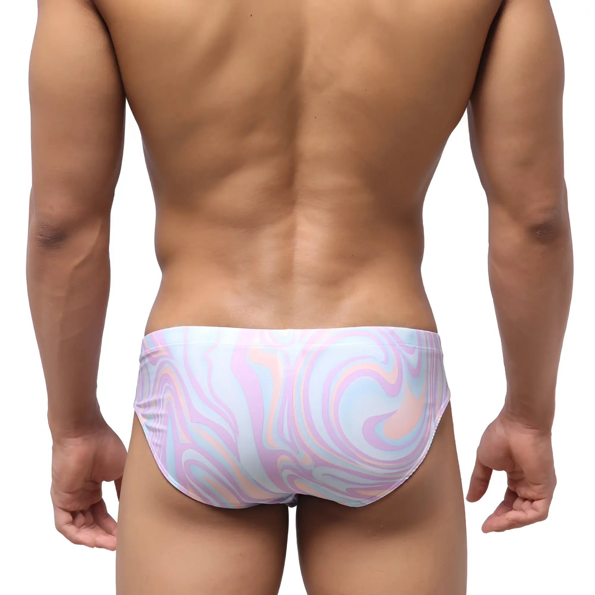 MetroMaleWear Vasco swim brief swirl 4953-61 pastel pink blue and white swim trunks with swirl pattern