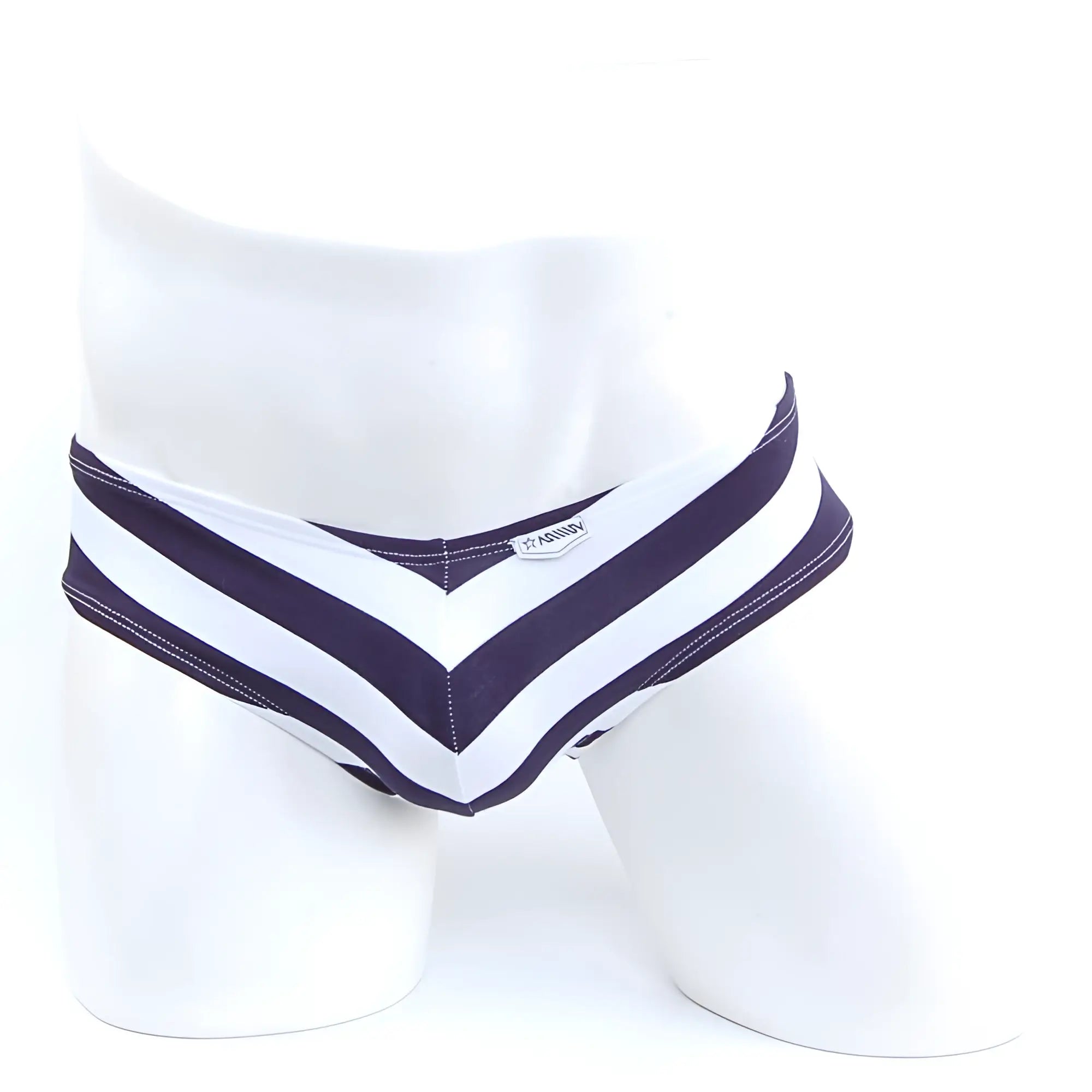 Navy and white striped men’s briefs with chevron pattern metroMalewear ventura brief stripe 2713-40