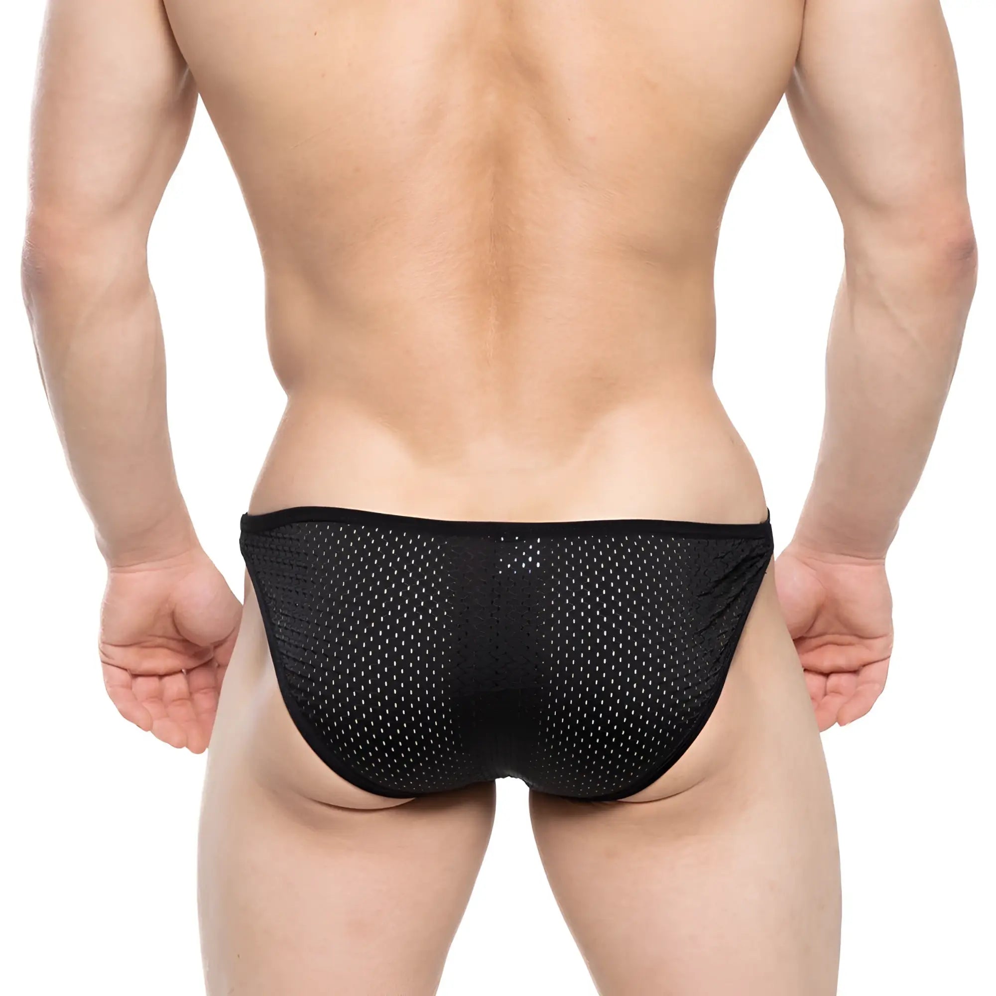 MetroMaleWear verano bikini black mesh briefs with a snug, form-fitting design for comfortable wear