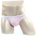 Pink thong with white trim displayed on a mannequin from metromalewear verano bikini dusty pink 3606-02 collection