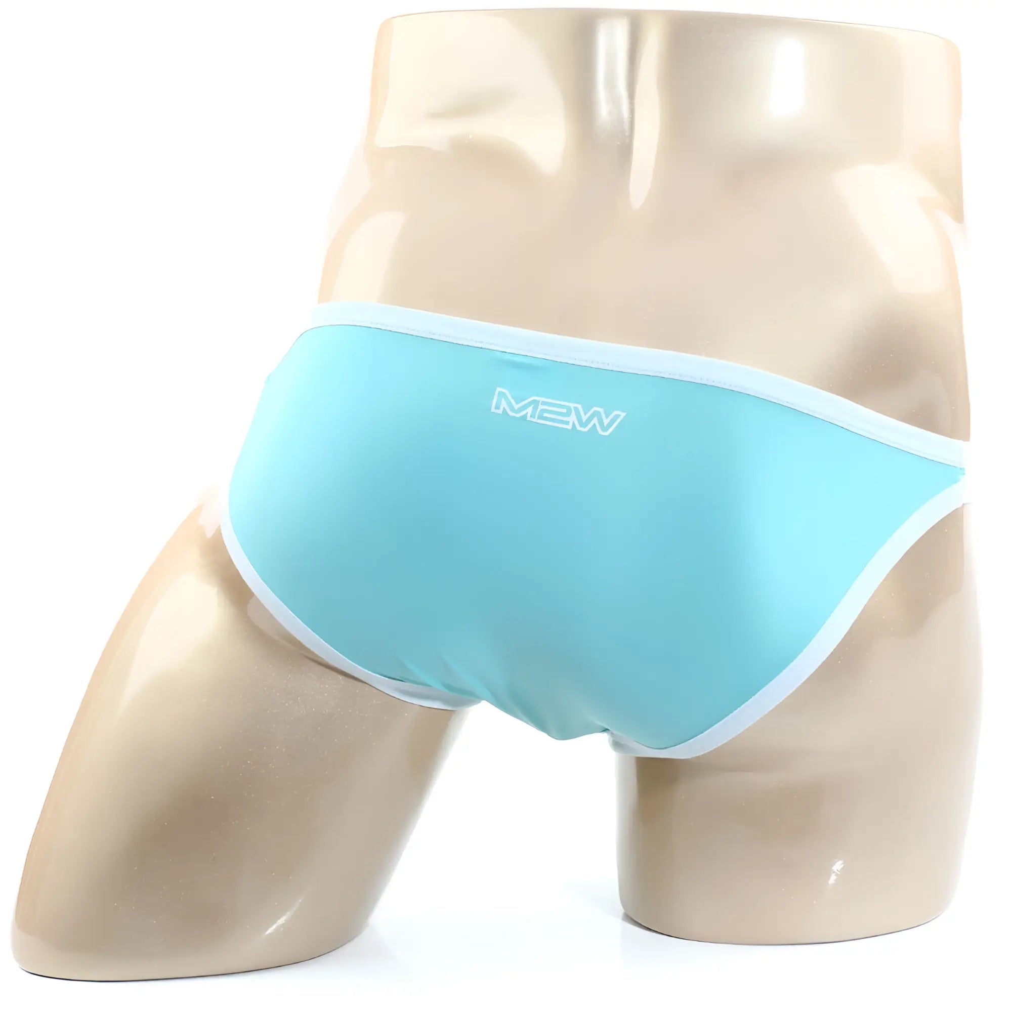 Light blue mew brand briefs with white trim for men in metro malewear verano bikini pastel green style 3606-07