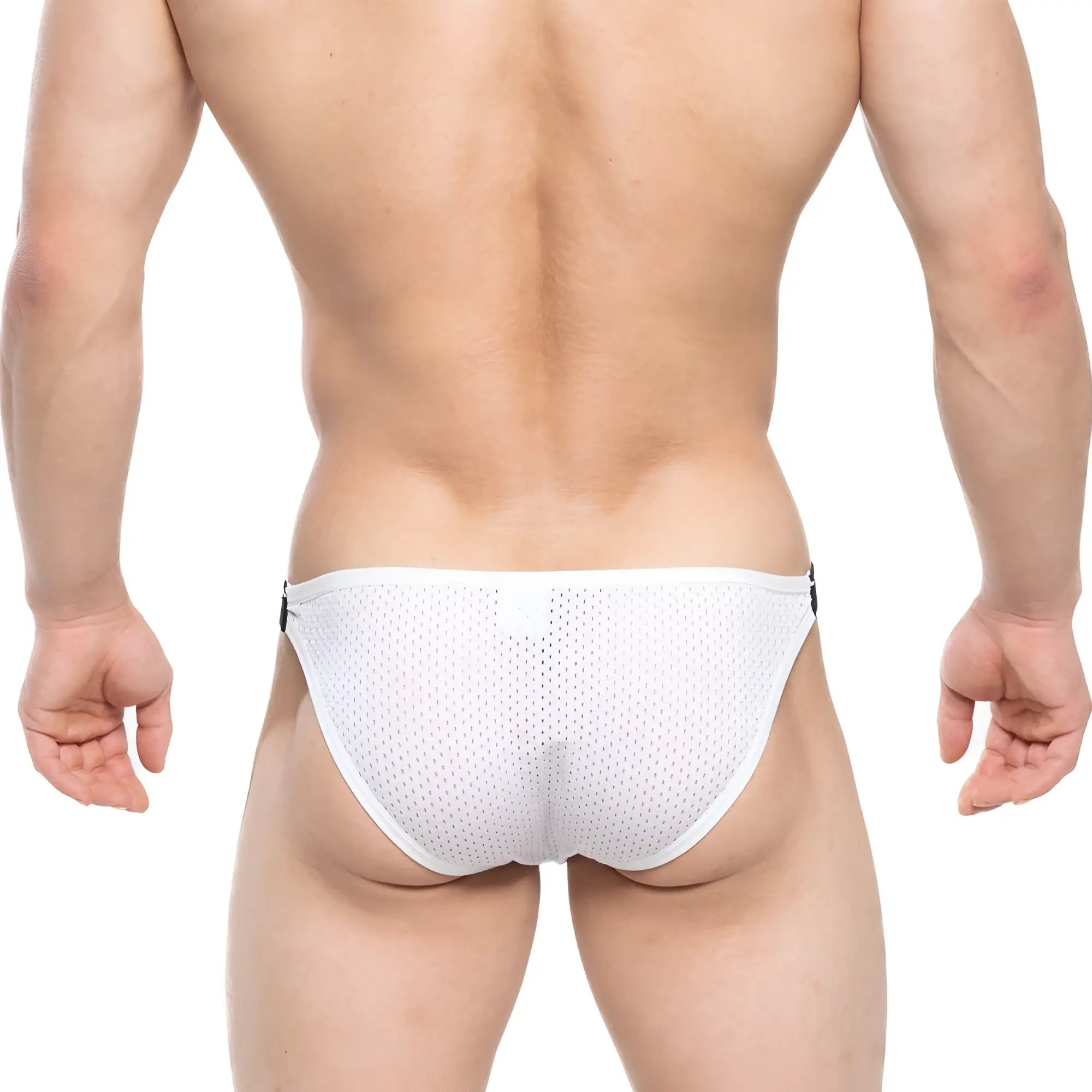 MetroMaleWear Verano bikini white mesh briefs with black side tabs designed for comfort and style