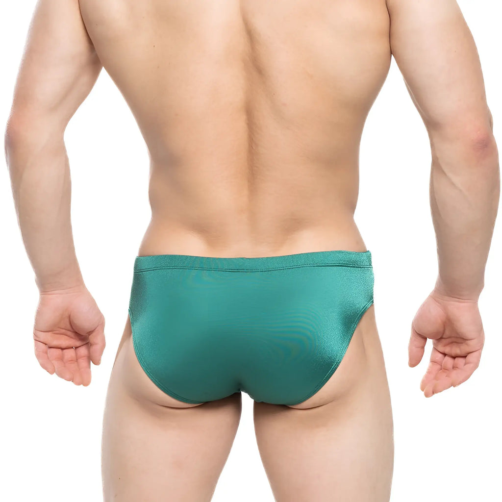 MetroMaleWear Versity swim brief green 4998-07 in teal with a sleek form-fitting design and shimmering fabric