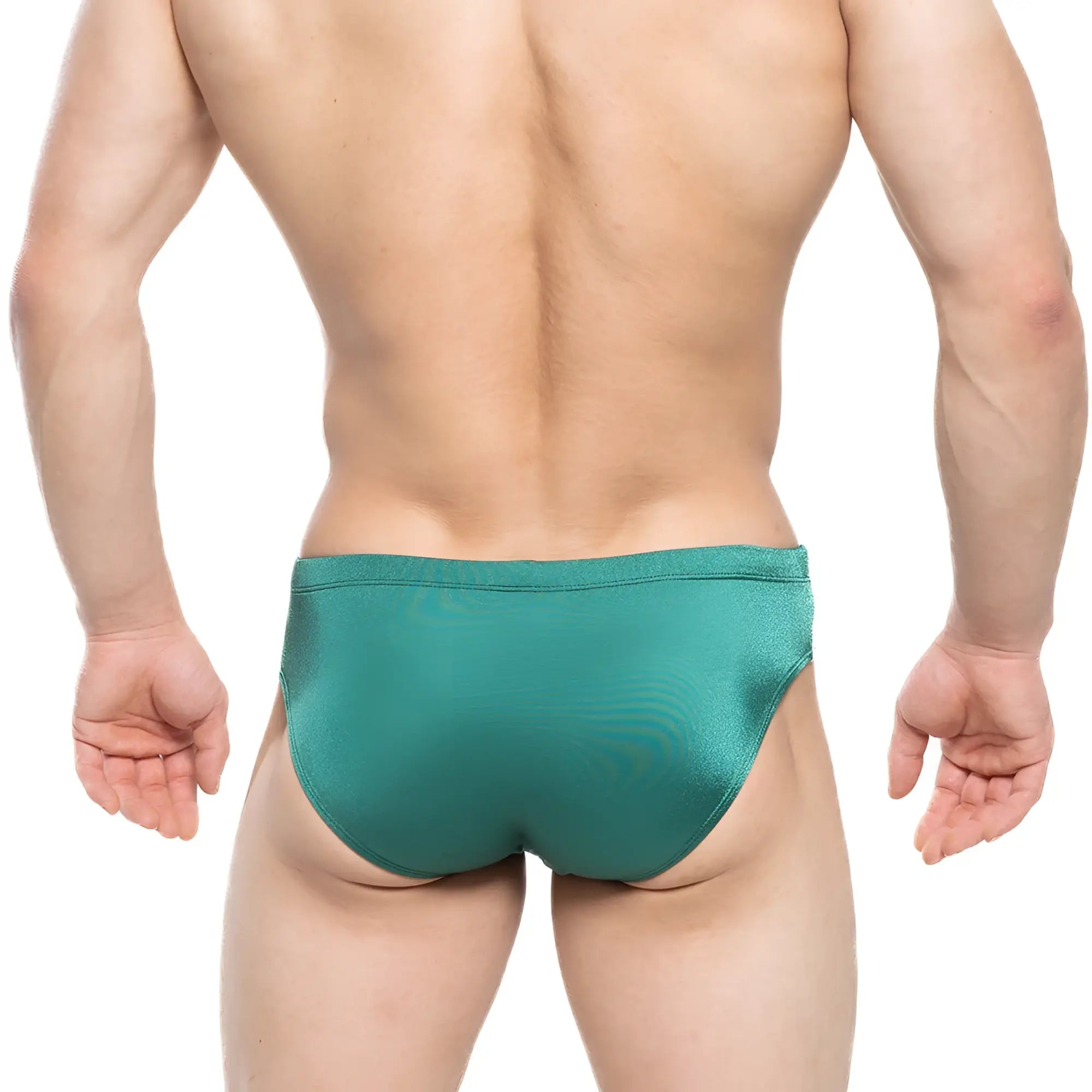 MetroMaleWear Versity swim brief green 4998-07 in teal with a sleek form-fitting design and shimmering fabric