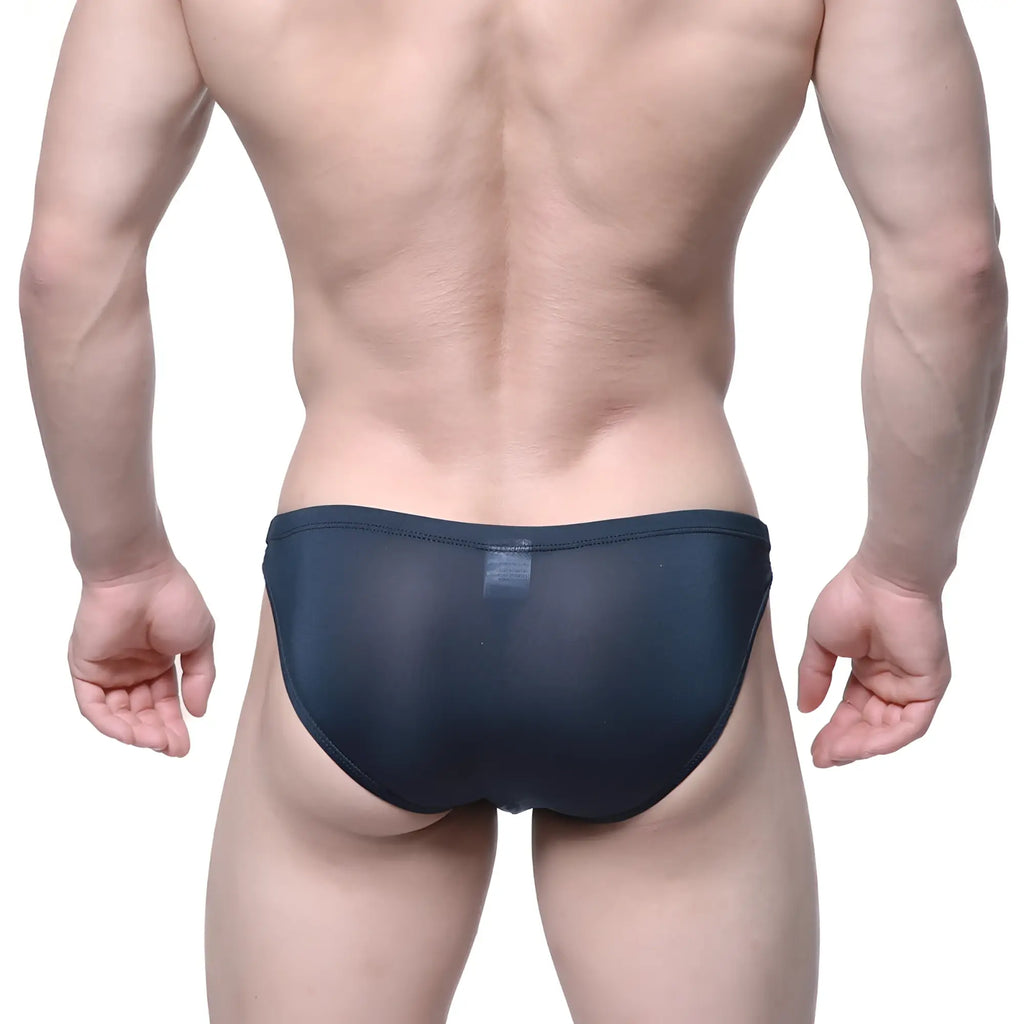 Dark navy sheer mesh briefs by MetroMaleWear Veus Bikini 3603-19 showing the back side of the product