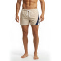 Beige swim trunks metro male wear viena short 4715-04 with navy blue white diagonal stripe and elastic waistband with drawstrings