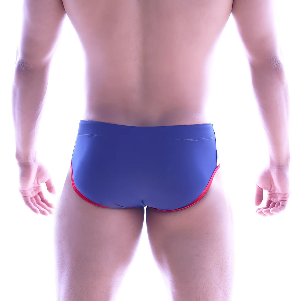 Metro_male_wear vigor swim brief blue 4936-41 blue swim trunks with red trim designed for comfortable swimming