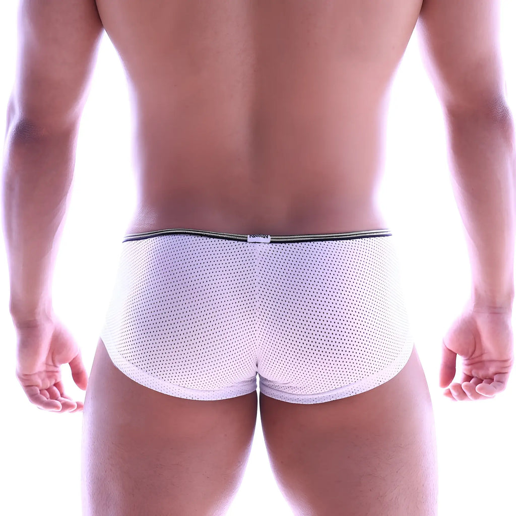 MetroMaleWear vigor trunk white mesh briefs with black elastic waistband designed for comfort and breathability