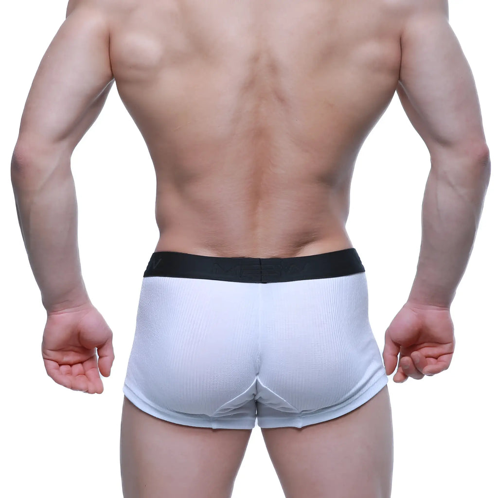 White ribbed boxer briefs with black elastic waistband from metroMalewear voltz for comfortable daily wear
