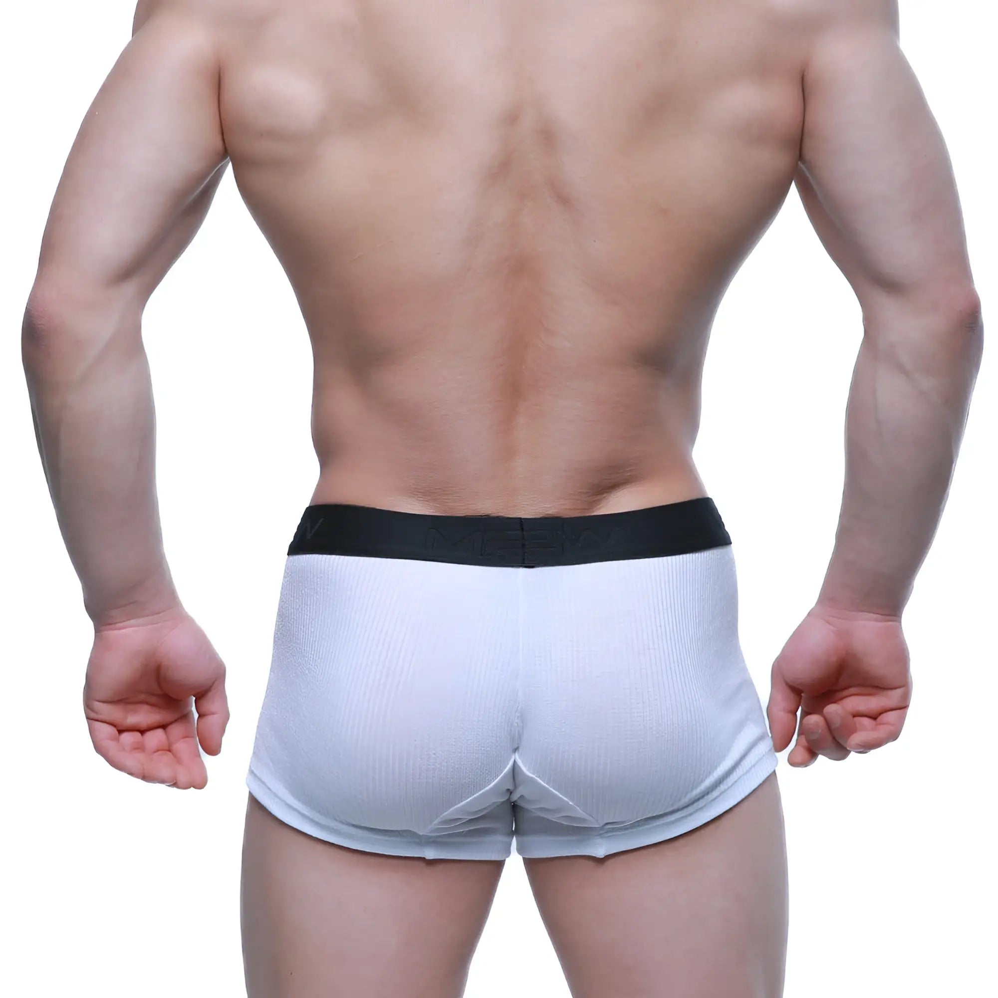 White ribbed boxer briefs with black elastic waistband from metroMalewear voltz for comfortable daily wear