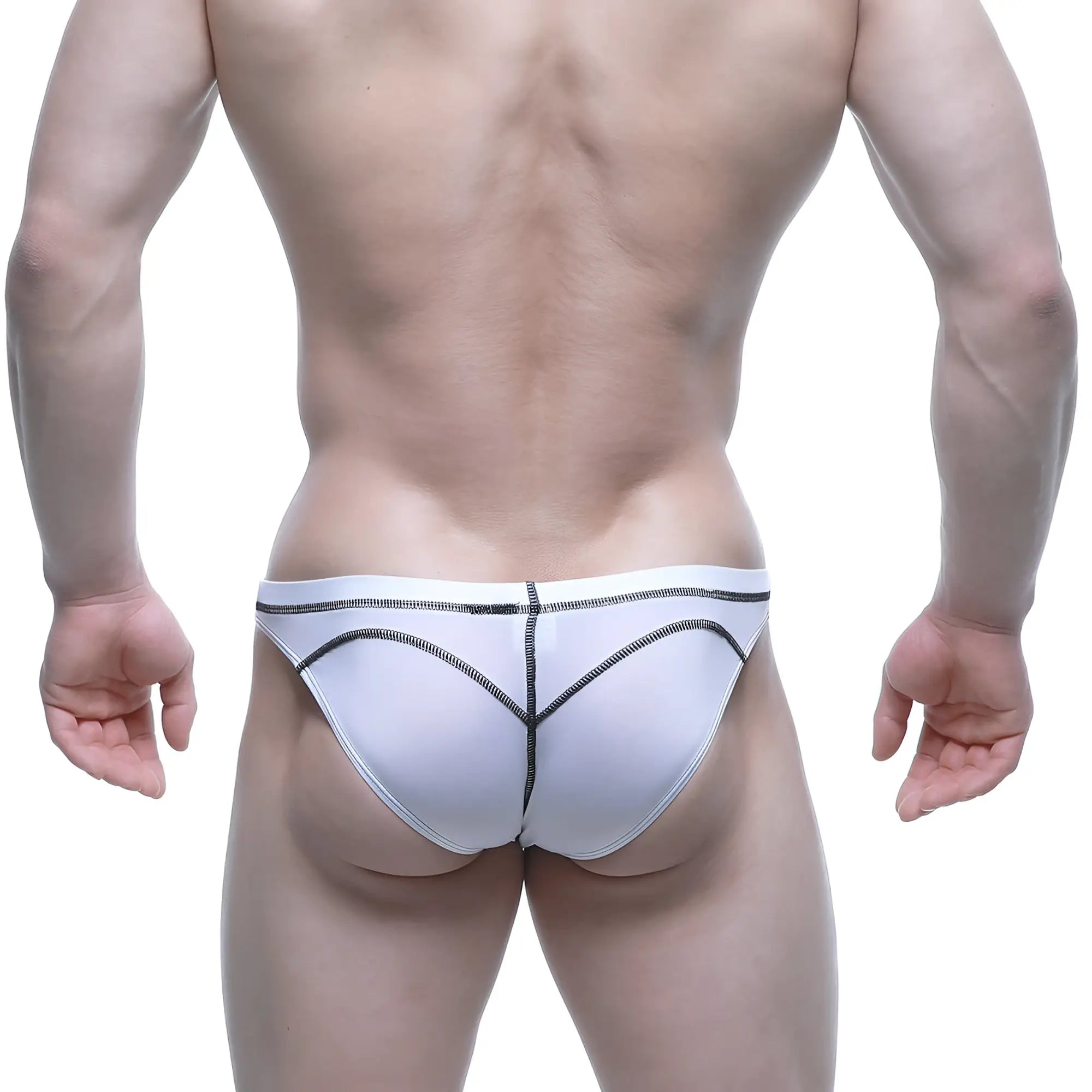 MetroMaleWear WAHOO SHEER swim bikini white with black zigzag stitching athletic briefs design